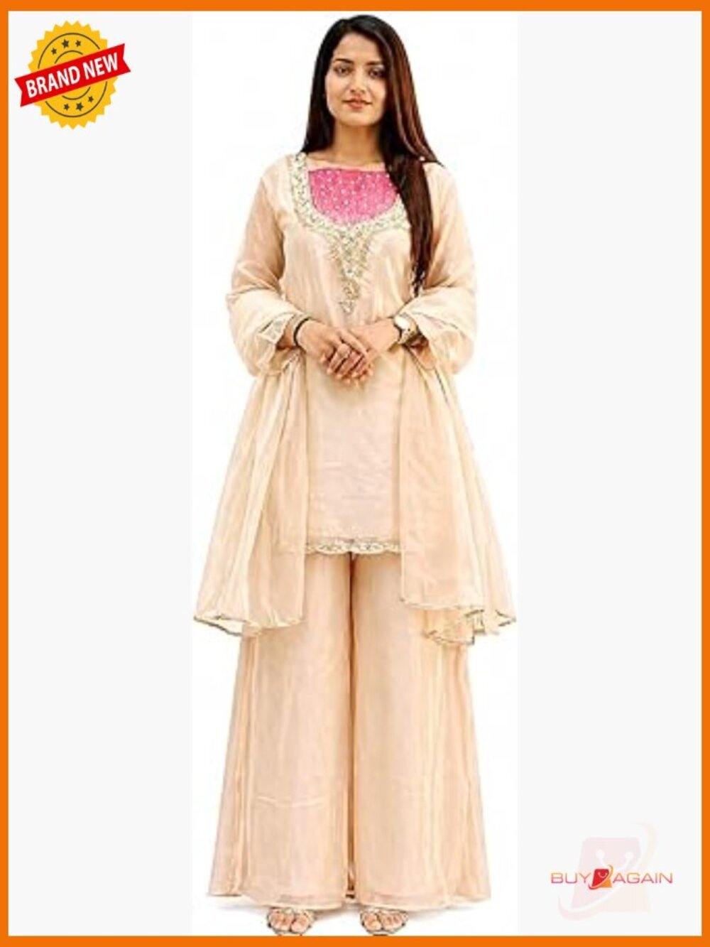Premium Roman Simmer Kurta Sharara Set with Embroidered Top and Dupatta